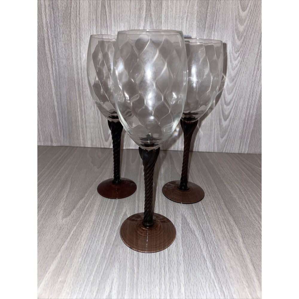 Lot of 3 Vintage Amethyst Twisted Stem 6oz Wine Cordial Glasses